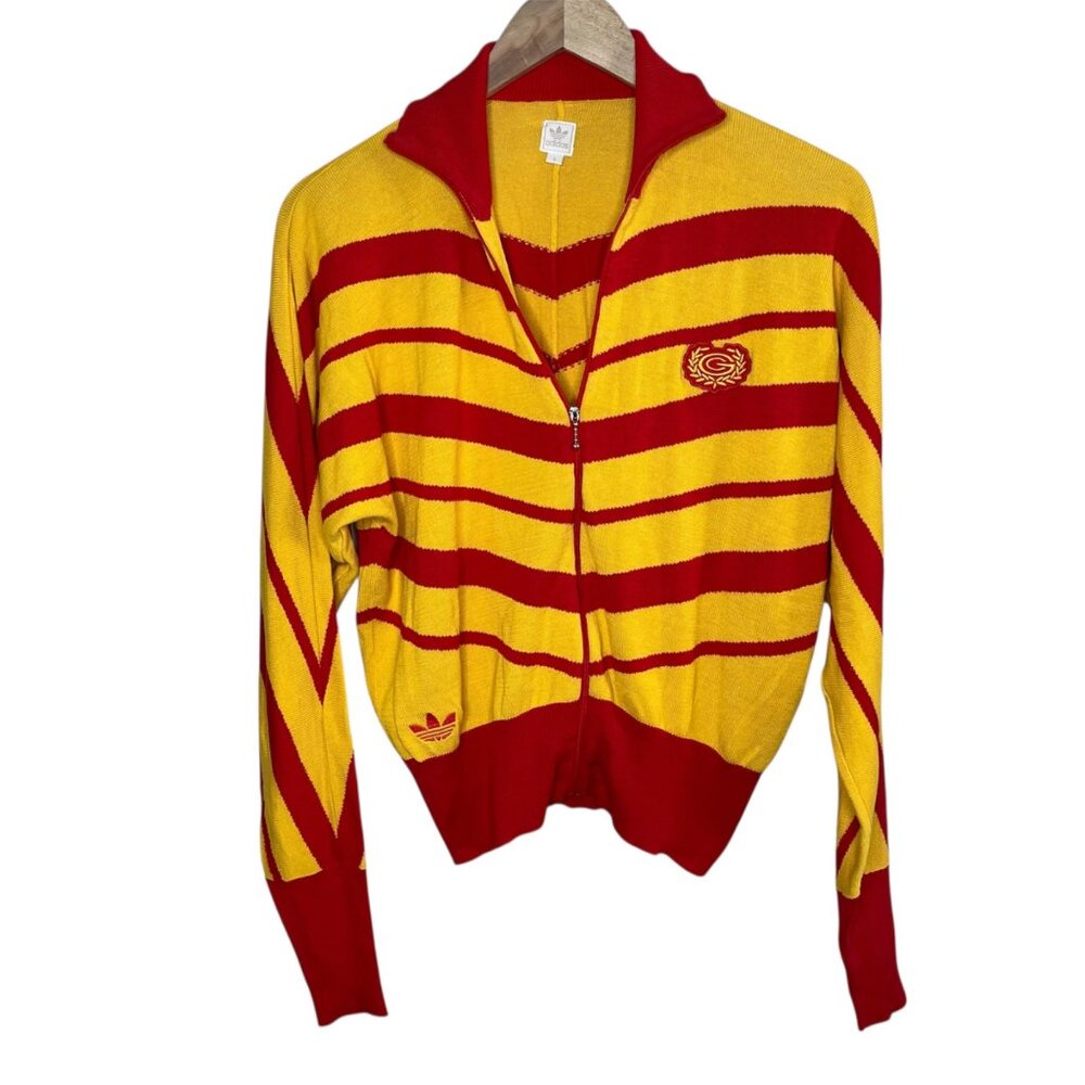 Carlo Gruber Adidas Womens Red Yellow Striped Full-Zip Knit Sweater Large